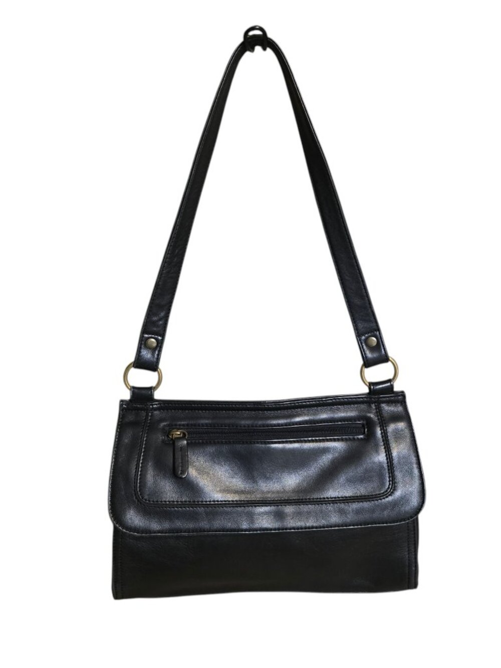 Fossil 1954 Vintage Black Smooth Leather Flap Closure Medium Size Shoulder Bag